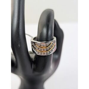 925 Sterling CZ Ring Platinum And Gold Plated Wave Design Size 8‎